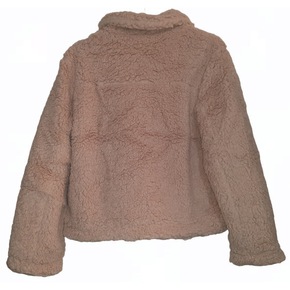 NEW Pink Teddy Jacket Coat‎ Size Large Biker Moto Furry Sherpa by SILVER JEANS - Picture 5 of 12